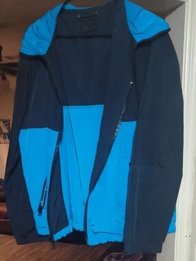 Men's Blue and Black Hooded Jacket